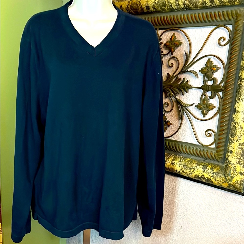 Alfani Navy V-Neck Sweater with Relaxed Fit -100% Pima Cotton Sz L men’s